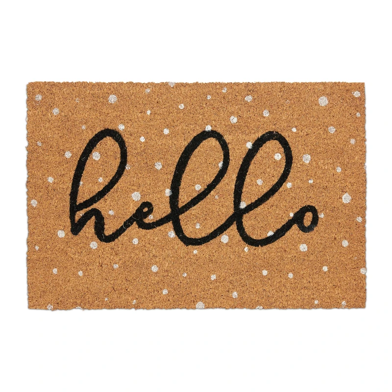 Relaxdays Coconut Doormat, Non-Slip, Dotted, Hello Print, Indoor & Outdoor, Dirt Trap, 1.5 x 60 x 40 cm, Multicoloured, Coco