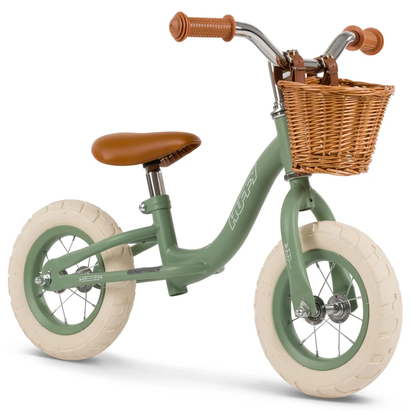 Huffy Kids Balance Bike, 10" Wheels, Adjustable Seat and Handlebars, Basket for Ages 2+ Blue or Green (Green)
