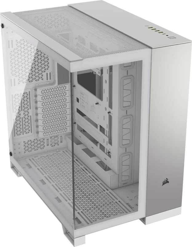 CORSAIR 6500X Mid-Tower ATX Dual Chamber PC Case – Panoramic Tempered Glass – Reverse Connection Motherboard Compatible – No Fans Included – White/Satin Gray Aluminium