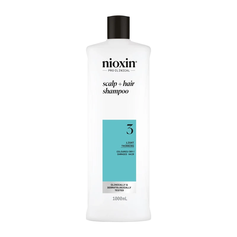 Nioxin System 3 Scalp + Hair Shampoo - Hair Thickening Shampoo For Coloured, Dry and Damaged Hair with Light Thinning - with Biotin & Niacinamide, 1L