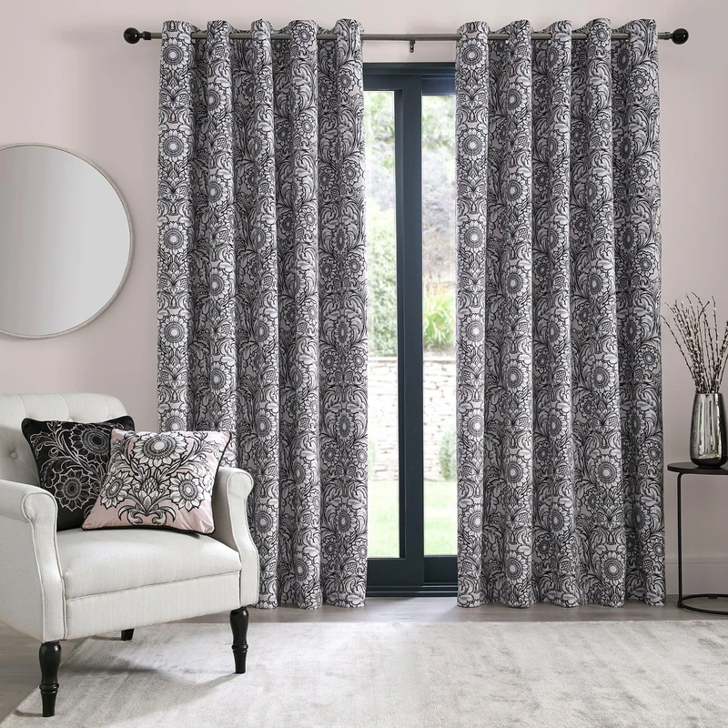 Laurence Llewelyn-Bowen - Black & Natural Floral Curtains W66 x L90" (168 x 229cm) - Blackout Curtains - Thermal Insulated - Mandala Bohemian Curtains - 0 Curtains and Drapes for Living Room & Bedroom