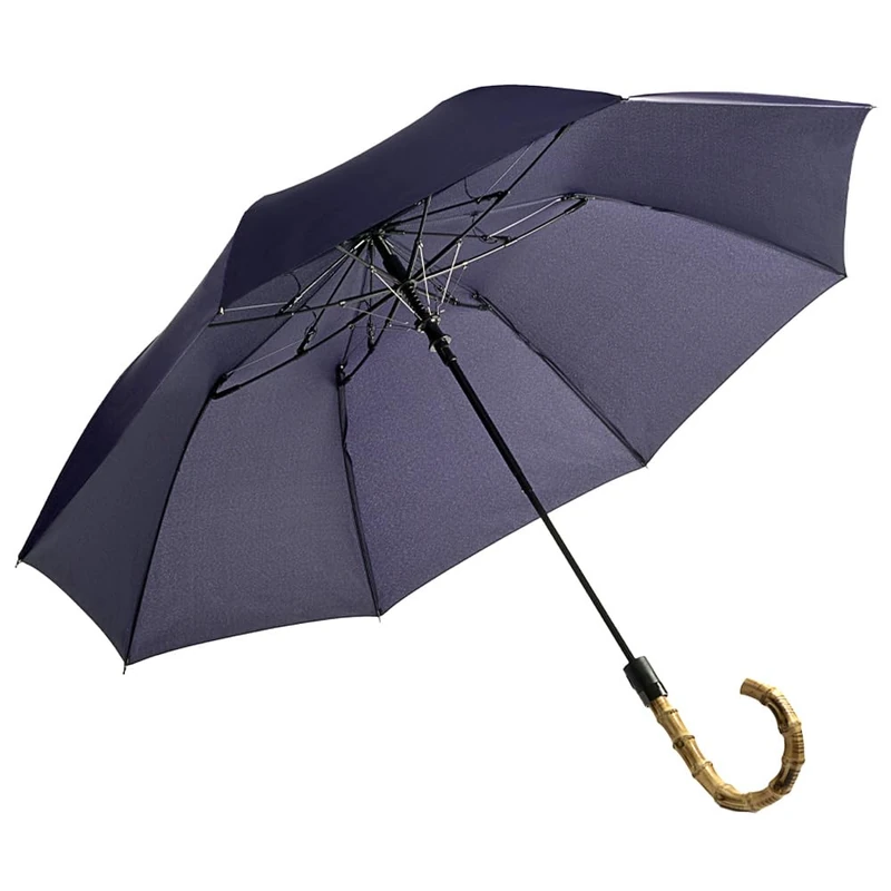 Fulton Portobello Umbrella, Navy, Automatic Open Mechanism, Bamboo Crook Handle