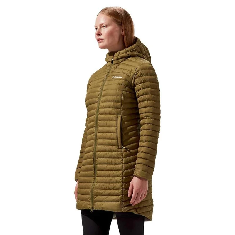 Berghaus Women's Nula Micro Synthetic Insulated Padded Jacket Long Coat | Durable Design | Water Resistant | Puffer Jacket, Oak Moss, 20