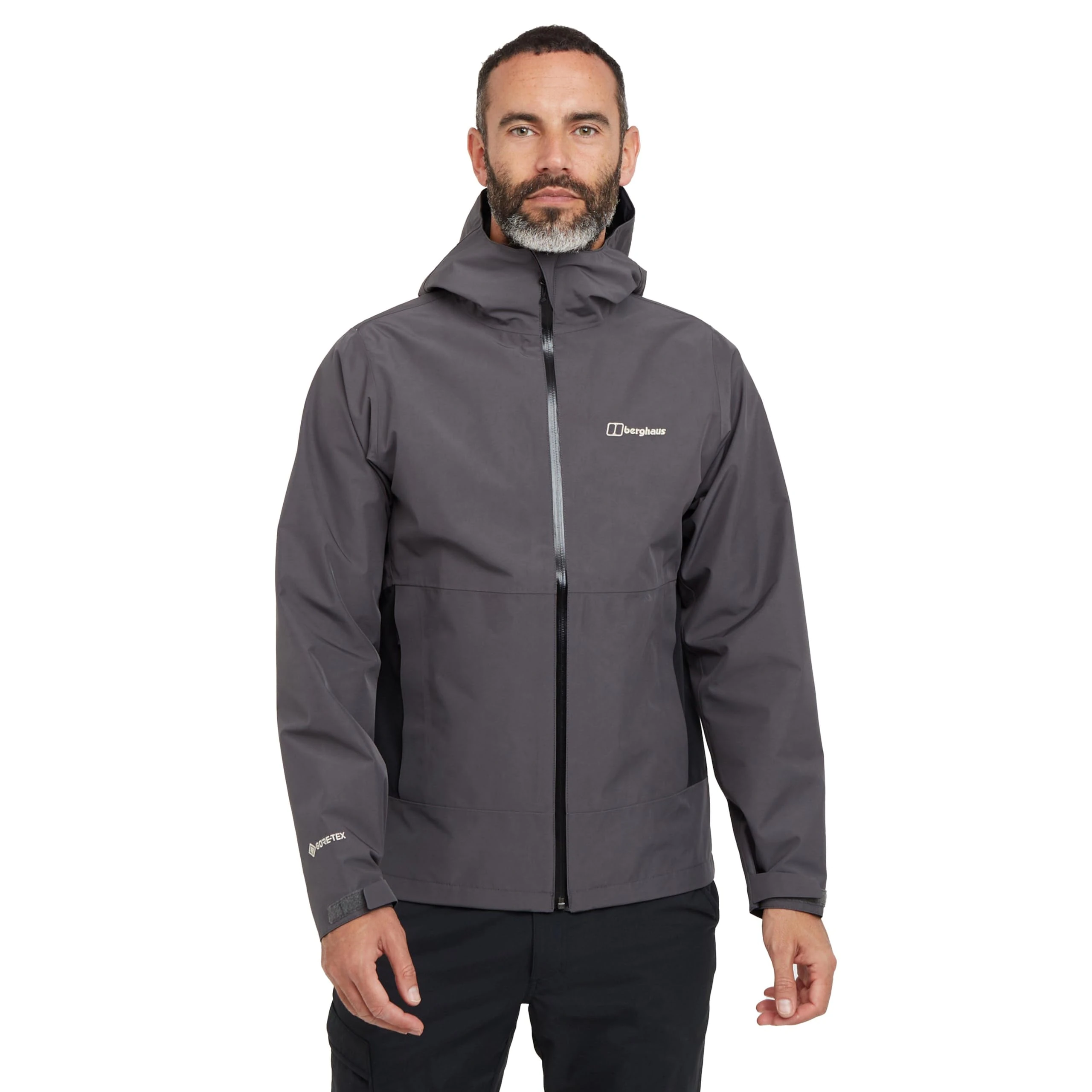 Berghaus Men's Bramblfell Gore-Tex Interactive Jacket | Waterproof | Breathable | Adjustable Hood, Grey Pinstripe/Jet Black, XL