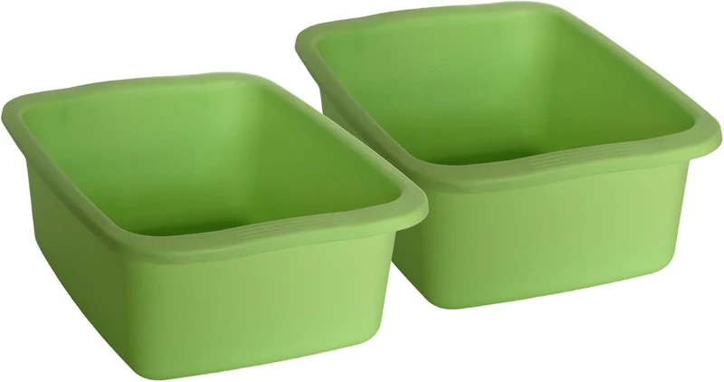 Kit 2 Pieces Rectangular Green Bowl Plastic Bowl Capacity 10L Multi-Purpose Bowl 42 x 31 x 15.5 cm