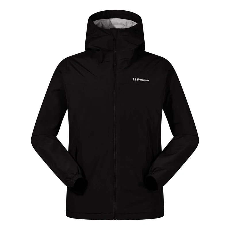 Berghaus Deluge Pro Insulated Waterproof Shell Jacket | Adjustable | Durable Coat | Rain Protection Jacket, Black/Black, XS