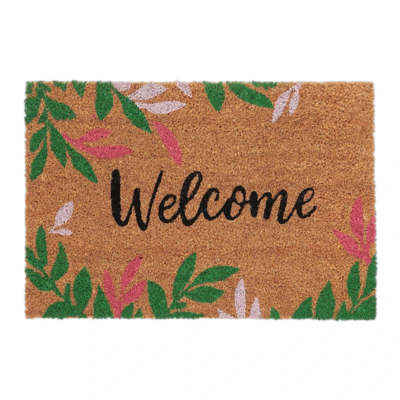 Relaxdays Coconut Doormat, Non-Slip, Welcome Floral Pattern, Indoor & Outdoor, Dirt Trap, 1.5 x 60 x 40 cm, Colourful, Coco
