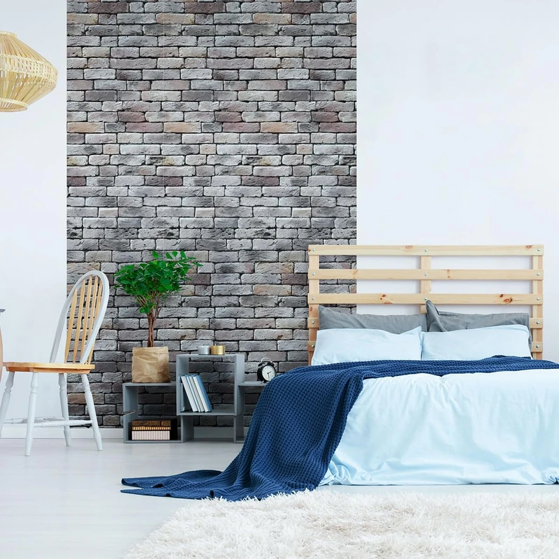 Ambiance Sticker Non-Woven Wallpaper Pre-Glued Grey Brick Wallpaper Roll Decorative Adhesive – 1 Roll H300 x W60 cm - Image 1