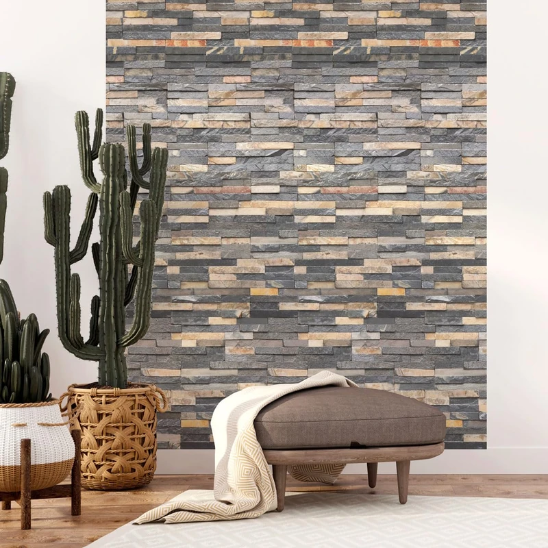 Ambiance Sticker Non-Woven Wallpaper Pre-Pasted Roll Wallpaper Chester Stone Siding Decorative Adhesive – 1 Roll H300 x W60 cm