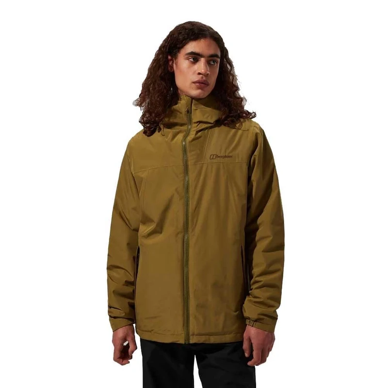 Berghaus Men's Deluge Pro Insulated Waterproof Shell Jacket | Adjustable | Durable Coat | Rain Protection, Oak Moss, XL
