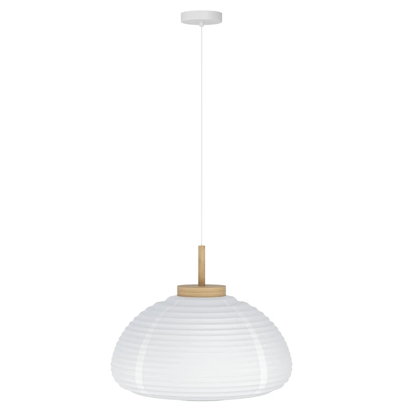 Eglo Pendant Lamp Summerhill, Hanging Light Above Dining Table, Japanese Style, Metal, Wood and Paper White, FSC-Certified, E27 Socket, Ø 40 cm