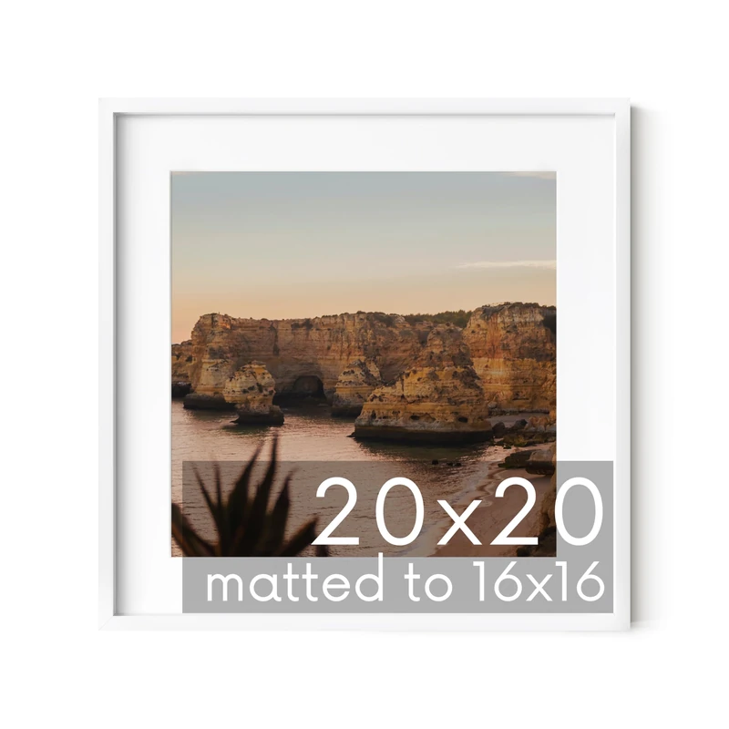 HAUS AND HUES 20x20 White Metal Picture Frame Matted to 16x16 - Features Premium Aluminum & Hanging Hardware, Shatterproof Plexiglass - Ideal for Home, Room, Office (20x20 in, White, Set of 1)