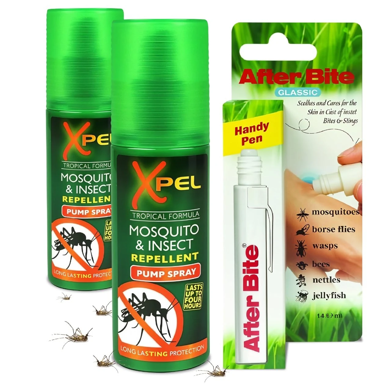 Mosquito & Insect Repellent Spray (2 Pack) + After Bite Pen – Tropical Formula for Bite & Sting Relief – Fast-Acting, Anti-Itch, Soothing, Cooling – Travel Size 3-Pack Bundle