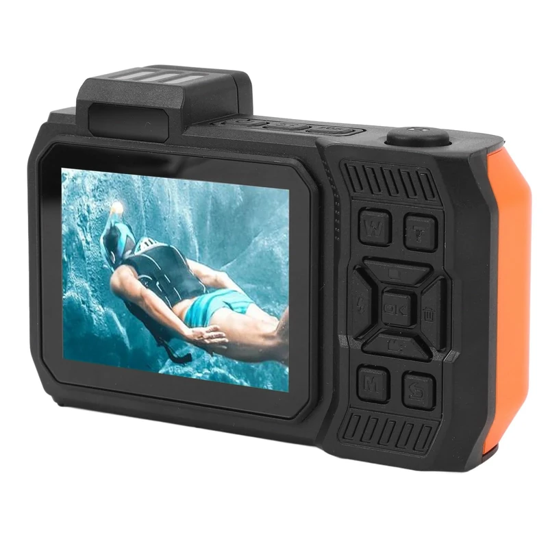 65MP 4K Underwater Camera, 33ft Rugged Waterproof Digital Camera Autofocus Selfie Dual Screen Underwater Camera for Snorkeling, 18X Zoom (Orange)