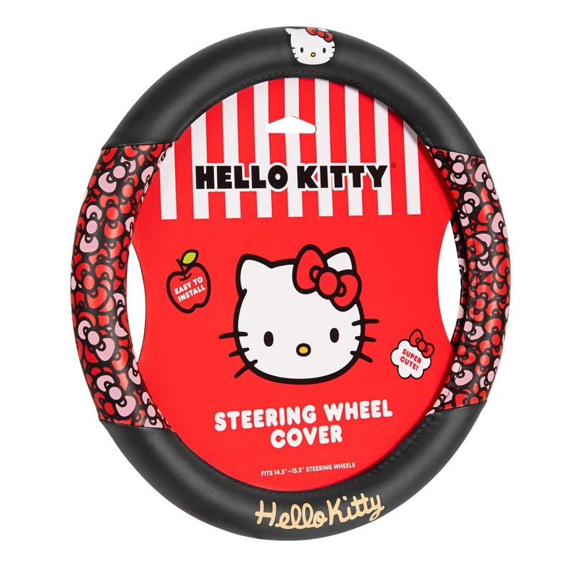 Carbella Hello Kitty Steering Wheel Cover, Universal Size 14.5-15.5, Black Plush, Cute Bows