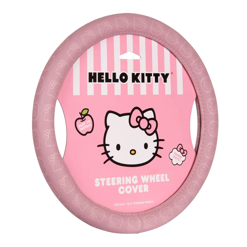 Carbella Hello Kitty Steering Wheel Cover, Universal Size 14.5-15.5, Pink, Faux Leather, Cute Pink Steering Wheel Cover for Women, Hello Kitty Car Accessories - Image 1