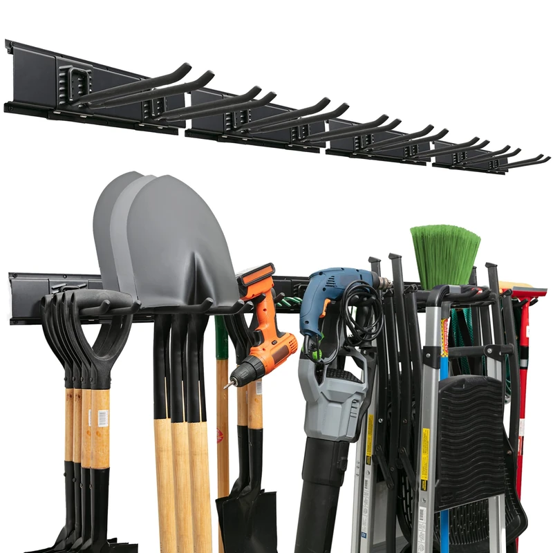 TIDYME Garage Tool Organizer Wall Mount - Sturdy Storage Rack with Adjustable Hooks, Anti-Rust Panel - Easy Installation, 400lbs Capacity - Garden Tool Organizer for Garage (04 Racks & 08 Hooks)
