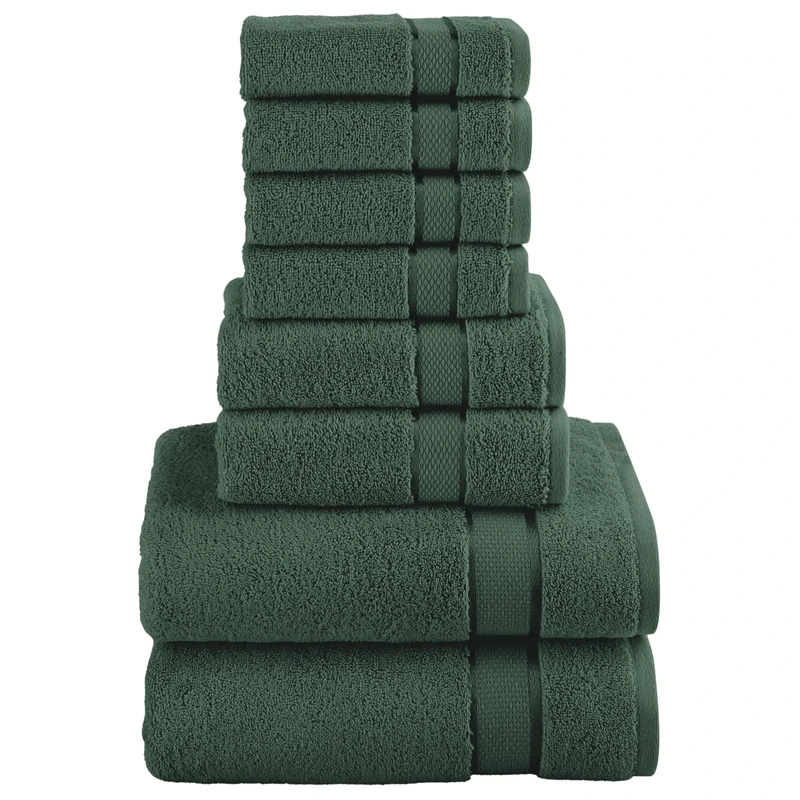 Elegant Comfort Premium Cotton 8-Piece Towel Set, Includes 4 Washcloths, 2 Hand Towels and 2 Bath Towels, 100% Turkish Cotton - Highly Absorbent and Super Soft Towels for Bathroom, Hunter Green