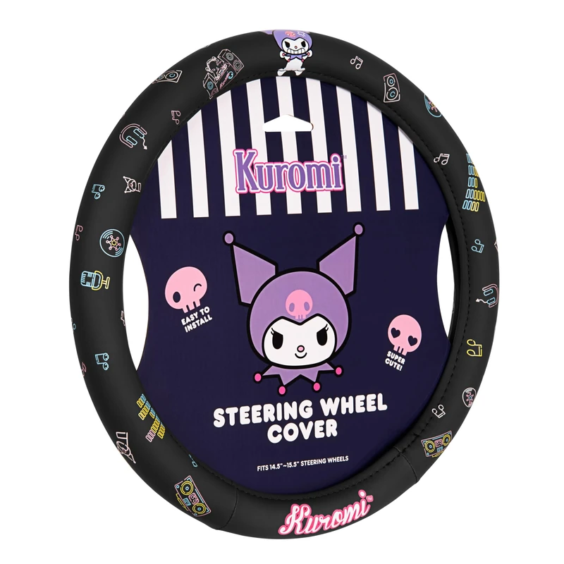 Carbella Steering Wheel Cover, Universal Size 14.5-15.5, Cute Kawaii Black Steering Wheel Cover for Women, Kuromi Car Accessories (Kuromi Black)