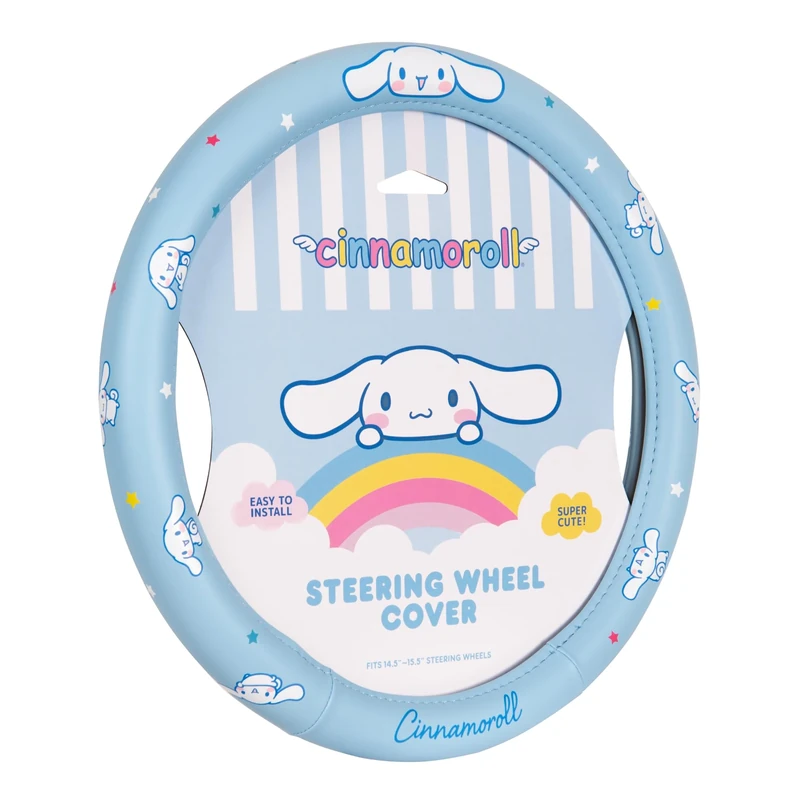 Carbella Cinnamoroll Steering Wheel Cover, Universal Size 14.5-15.5, Blue, Cute, Faux Leather, Cinnamoroll Car Accessories
