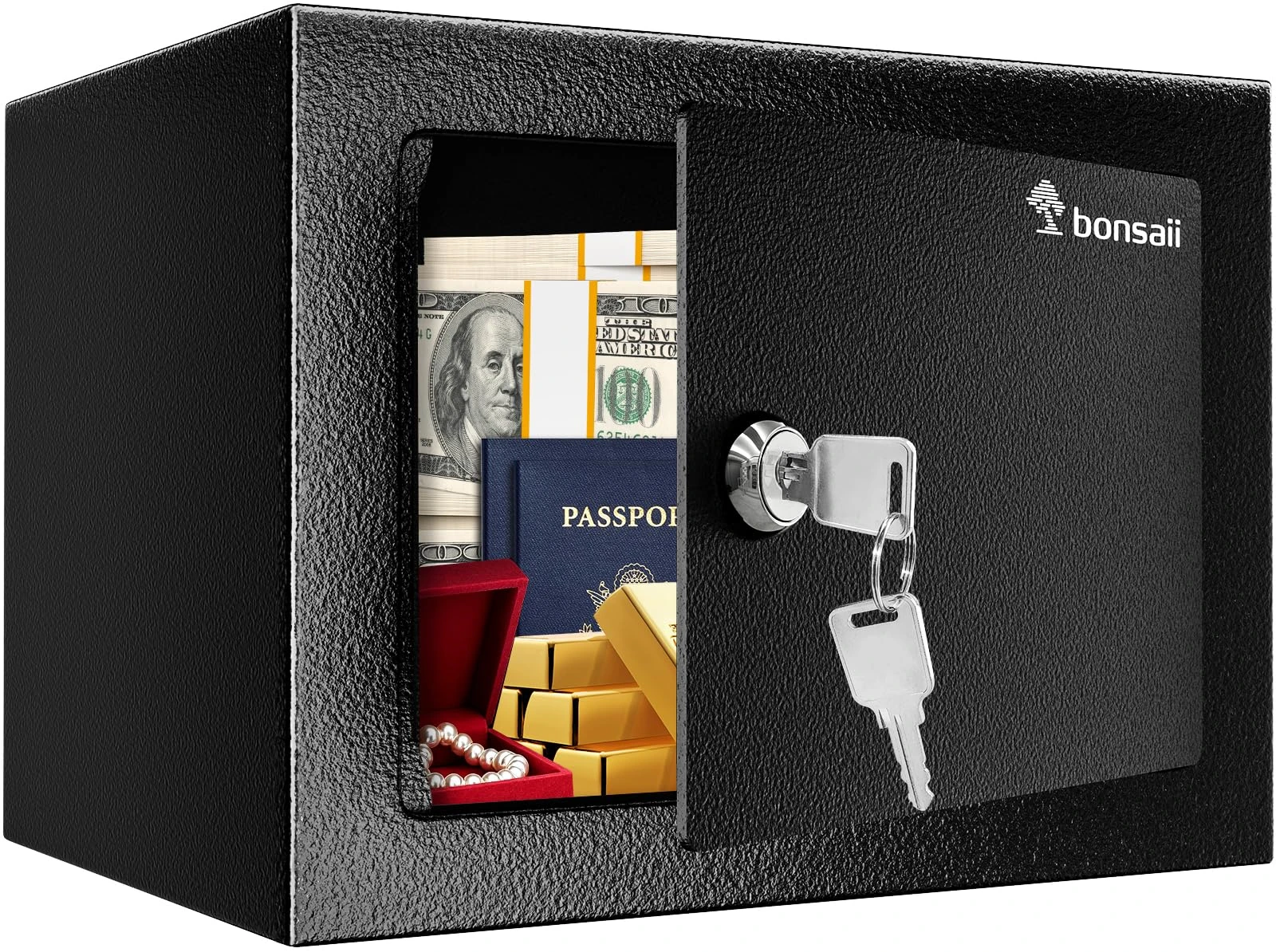 Bonsaii Safe Box with Key, Steel Construction Money 6.6L Small Safe Box for Home, Security for Cash Jewelry, 17x23x17 CM