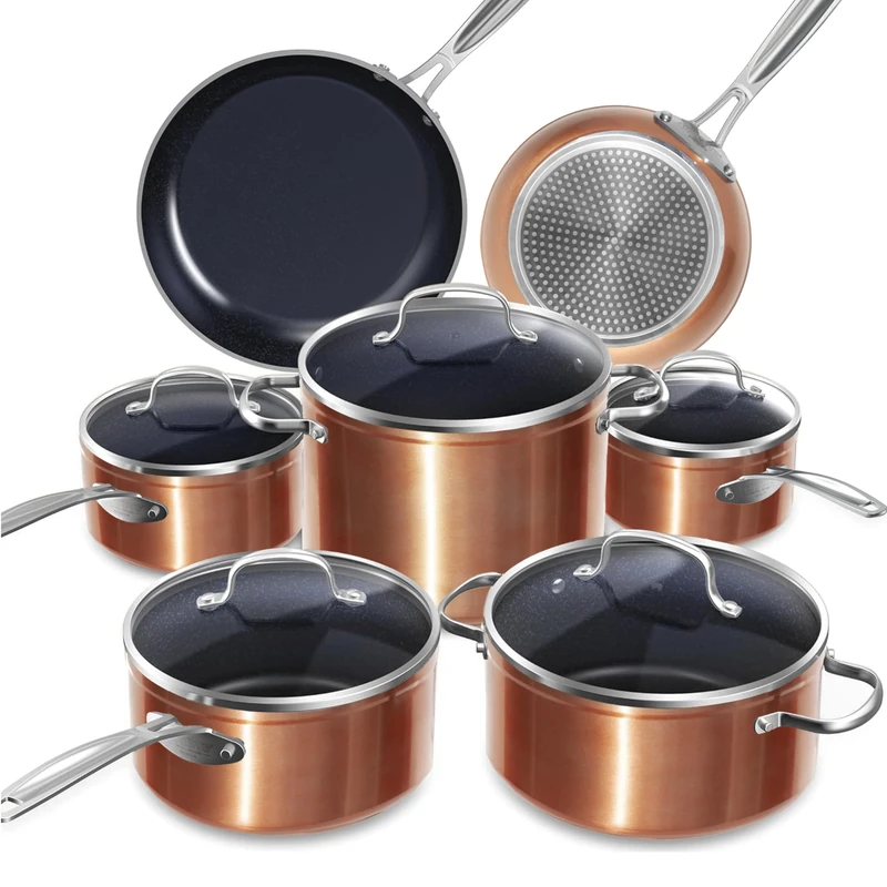 Nuwave Induction Ready Hob Pan Set 12 Pieces G10 Duralon Blue Ceramic, Non Stick Pots and Pans Sets, Cooking Pan Set, Pans, Cookware with Lids, Saucepan Pots and Frying Pans, PFAS Free