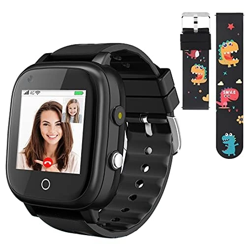 OKYUK 4G Kids Smart Watch with SIM Card, GPS Tracker, Multiple Desk Styles for Choose, Two-Way Calls, SOS, Wi-Fi, Waterproof Touch Screen for 4-12 Boys Girls (T5)