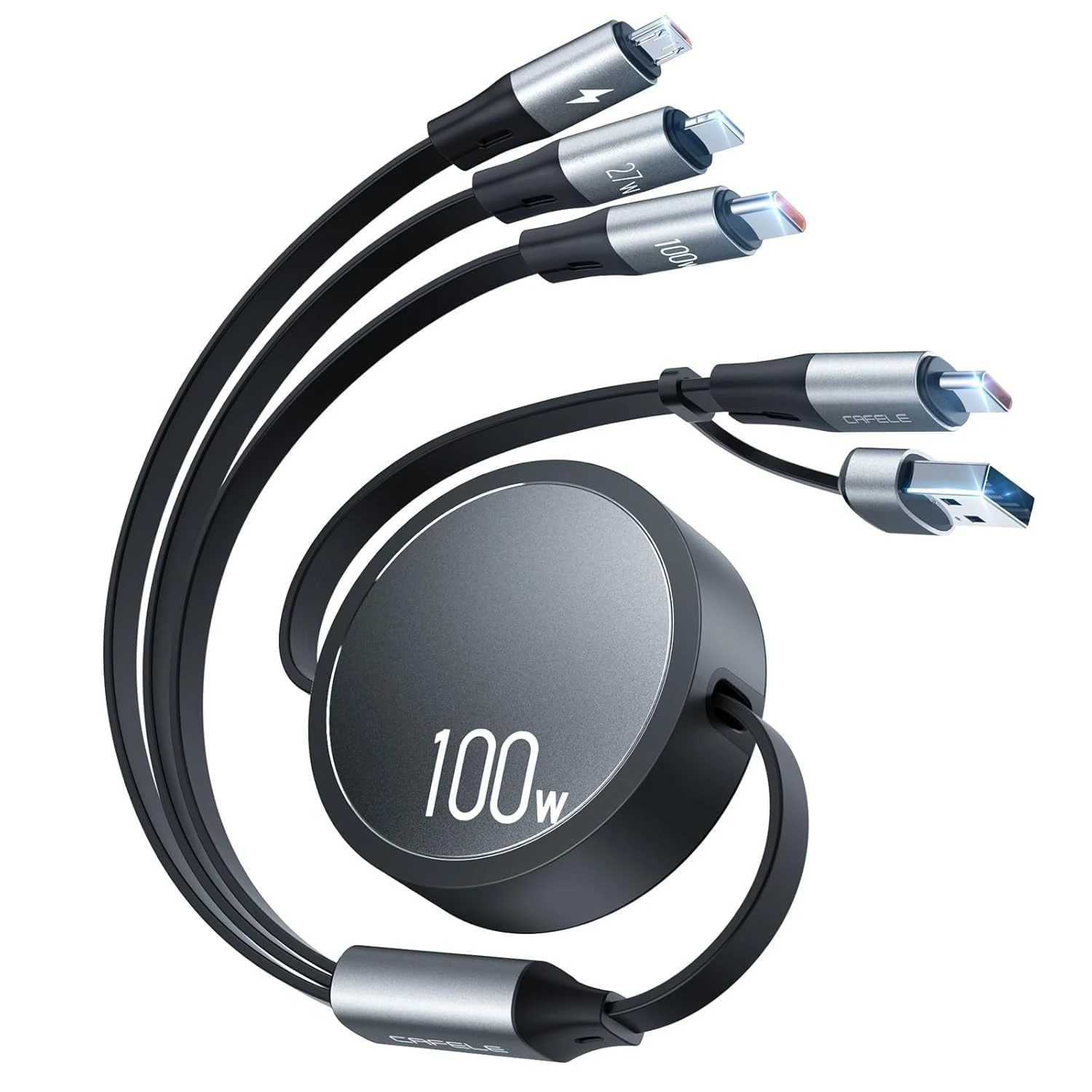 CAFELE 100W Multi Charger Cable USB A/C,6 IN 1/110CM PD3.0 5A Fast Charging Retractable Cable Typ C/Phone/Micro USB für Phone 17,16,16 Plus,16 Pro Max,15 Serie,MaBook,Pad,Galaxy,Tablet