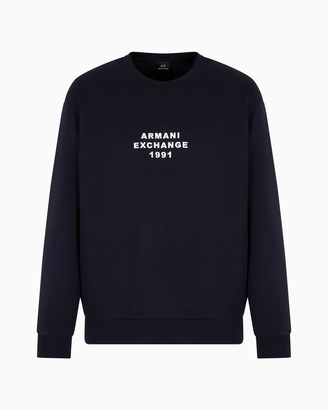 Armani Exchange Men's Utility Edge, Embroidered Logo Lettering, Sweatshirt, Blue, S, deep navy, S