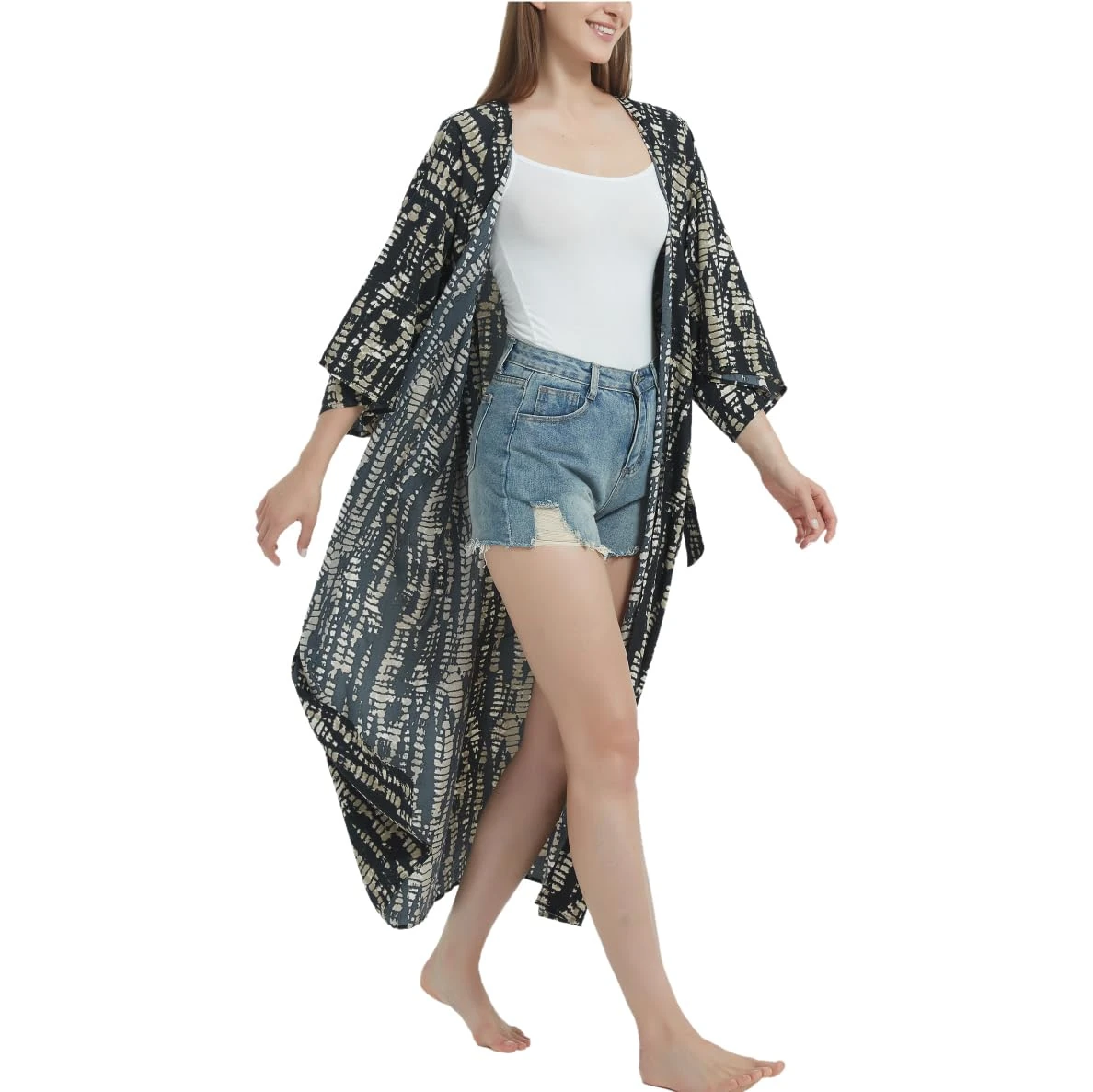 Women's Summer Boho Loose Bikini Swimwear Cover Up Long Kimono Flowy Cardigan Swimsuit Beachwear