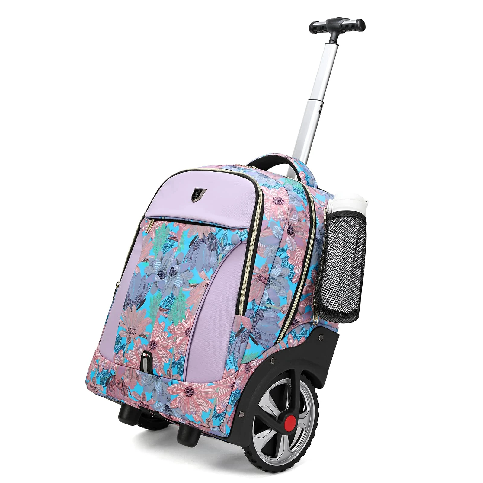 GOTECH Rolling Backpack,Waterproof Backpack with Wheels for Business and Travel Commuter, Carry on Backpack, Wheeled Backpack, Pink Flower, 20 inches, Fashionable Silent Large Wheel Trolley Bag