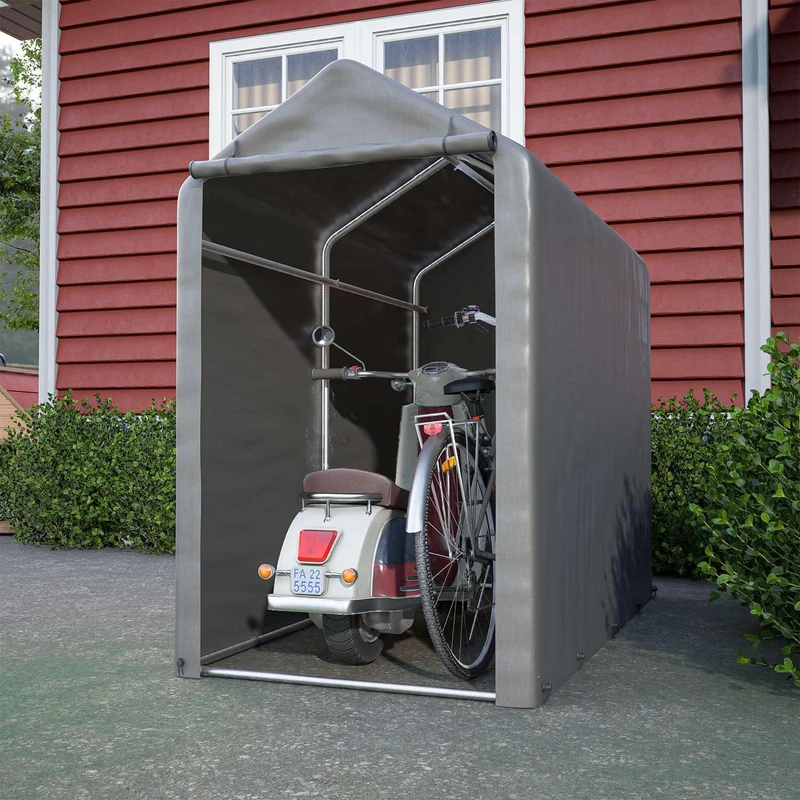BIRCHTREE 1.8M*1M Garden Waterproof Anti-UV Bike Storage Tent Bicycle Motorcycle Shed Shelter Outdoor Backyard Steel Frame PE Cover Zipper Door Small Grey