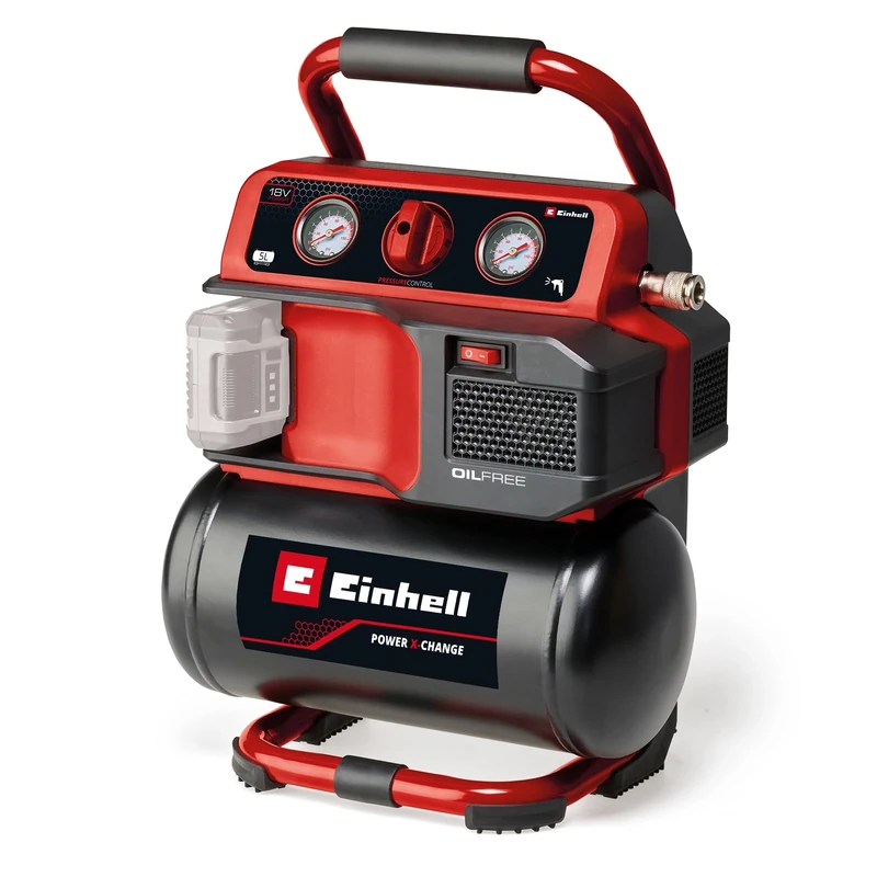 Einhell Power X-Change 18V Cordless Air Compressor - Oli-Free Portable Electric Pump and Tyre Inflator for Workshops with 5L Tank - TE-AC 18/75 Li of Rechargeable Compressor (Batteries Not Included)
