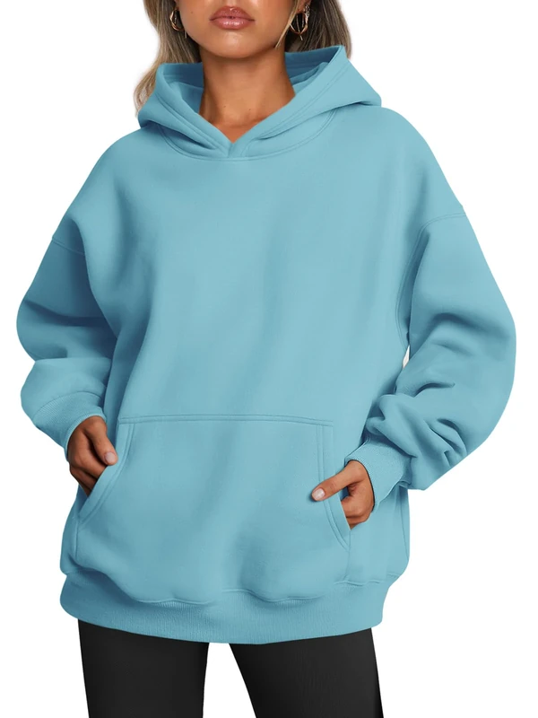 Trendy Queen Womens Oversized Hoodies Fleece Sweatshirts Fall Fashion 2025 Pullover Sweaters Winter Clothes, Baby Blue, S - Image 1