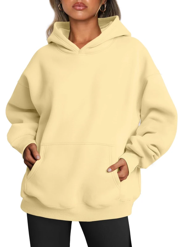 Trendy Queen Womens Oversized Hoodies Fleece Sweatshirts Fall Fashion 2025 Pullover Sweaters Winter Clothes, Light Yellow, Large