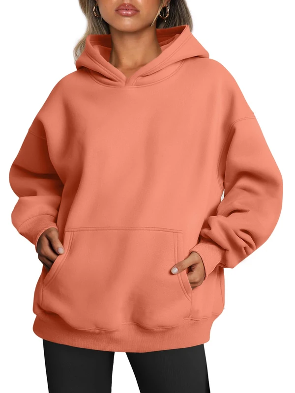 Trendy Queen Womens Oversized Hoodies Fleece Sweatshirts Fall Fashion 2025 Pullover Sweaters Winter Clothes, Melon Orange, Medium