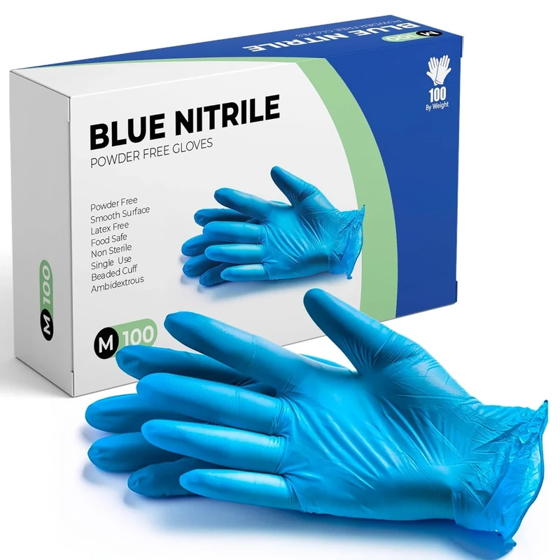 The Real Touch Blue Nitrile Disposable Gloves, Powder-Free, Latex-Free, Ideal for Medical, Food Handling, Cleaning, and Multi-Purpose Use (Box of 100) (Medium)