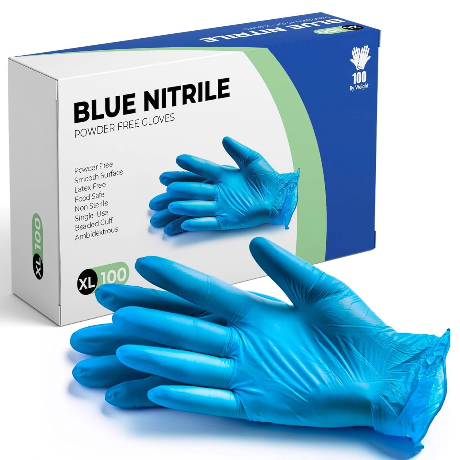 PANKTI Blue Nitrile Disposable Gloves, Powder-Free, Latex-Free, Ideal for Medical, Food Handling, Cleaning, and Multi-Purpose Use (Box of 100) (X-Large)