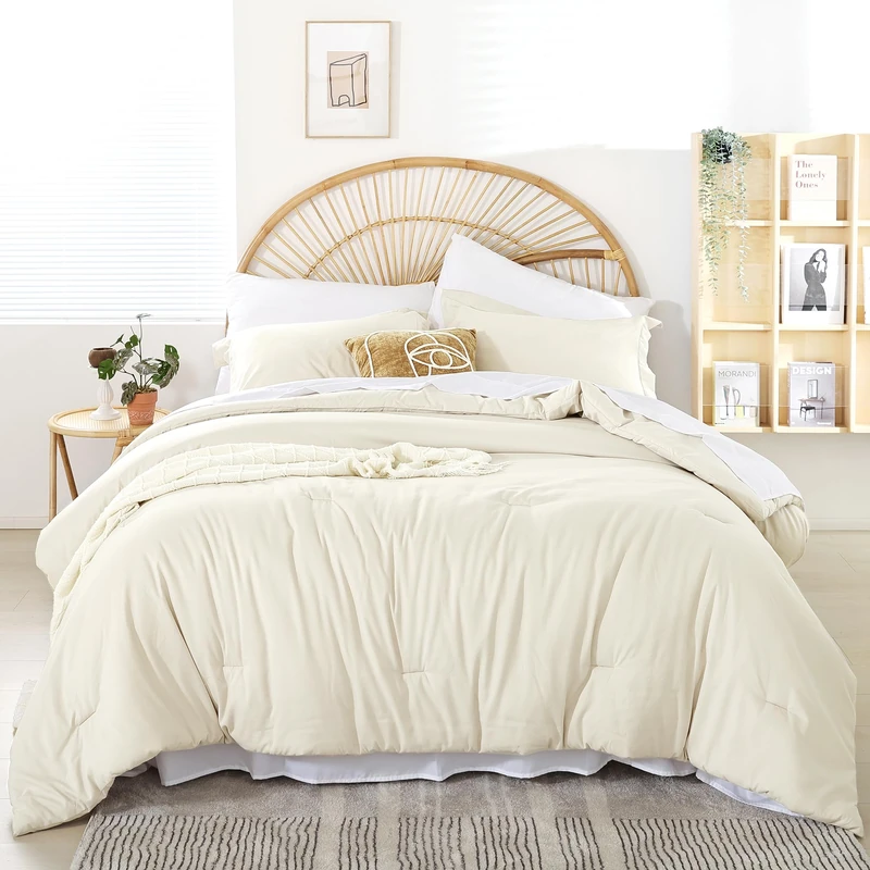 weigelia Full Size Comforter Set Boho Ivory Comforter Set 7PC Comforters Full Size Microfiber Comforter Soft All Season with Sheets Lightweight Fluffy Comforter Set for Women and Men