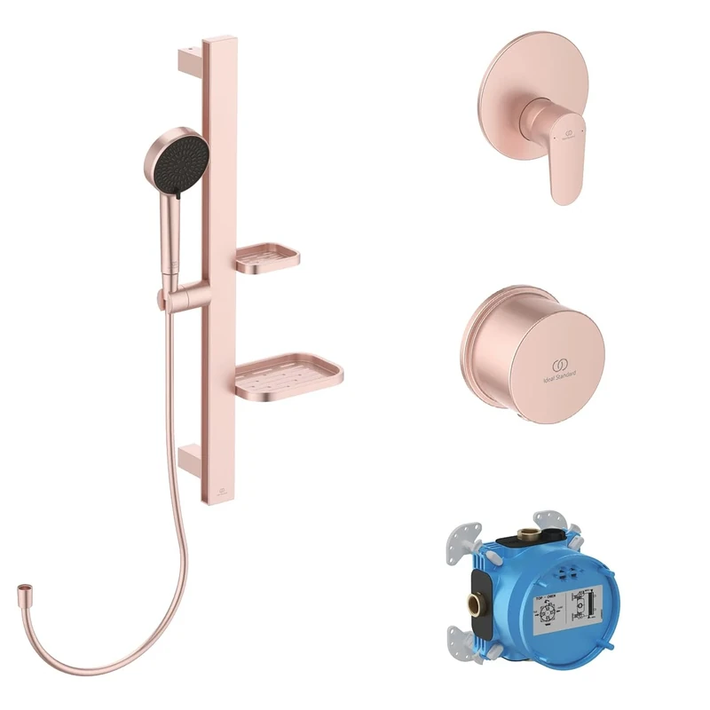 Ideal Standard BE127RO Alu+ Complete Faucet Set, Shower Set, Shower Rod, Water Saving Hand Shower, Pink