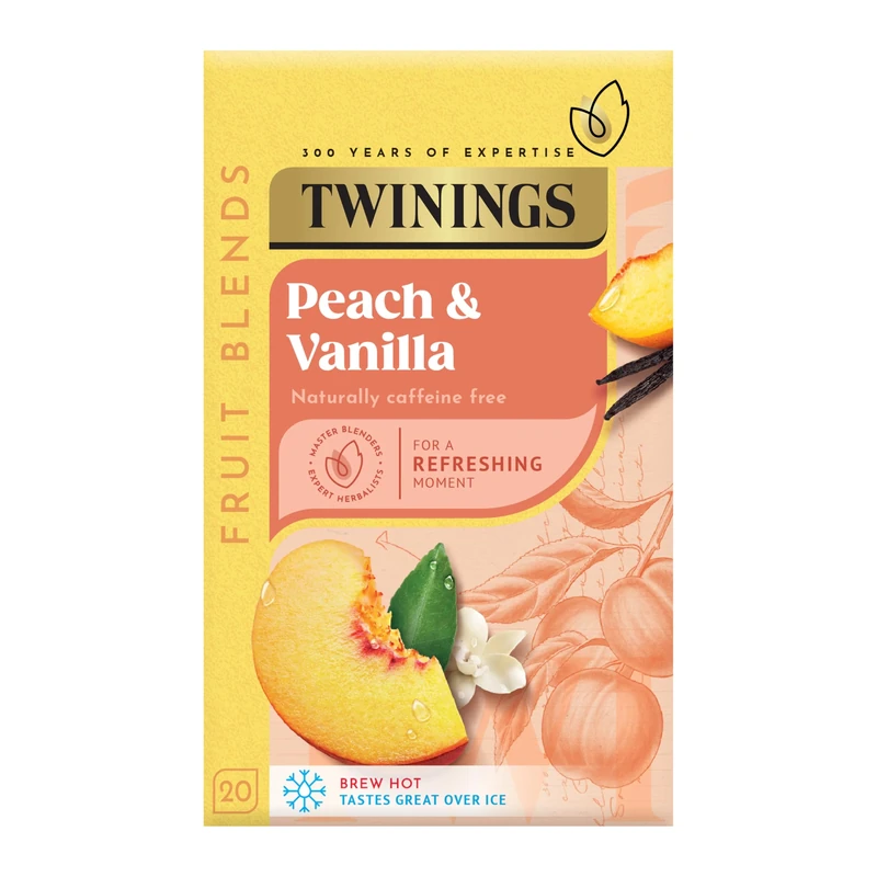 Twinings Peach cooler Herbal Infusion. 20 tea bags. Sweet, Velvety, Indulgent Caffeine Free