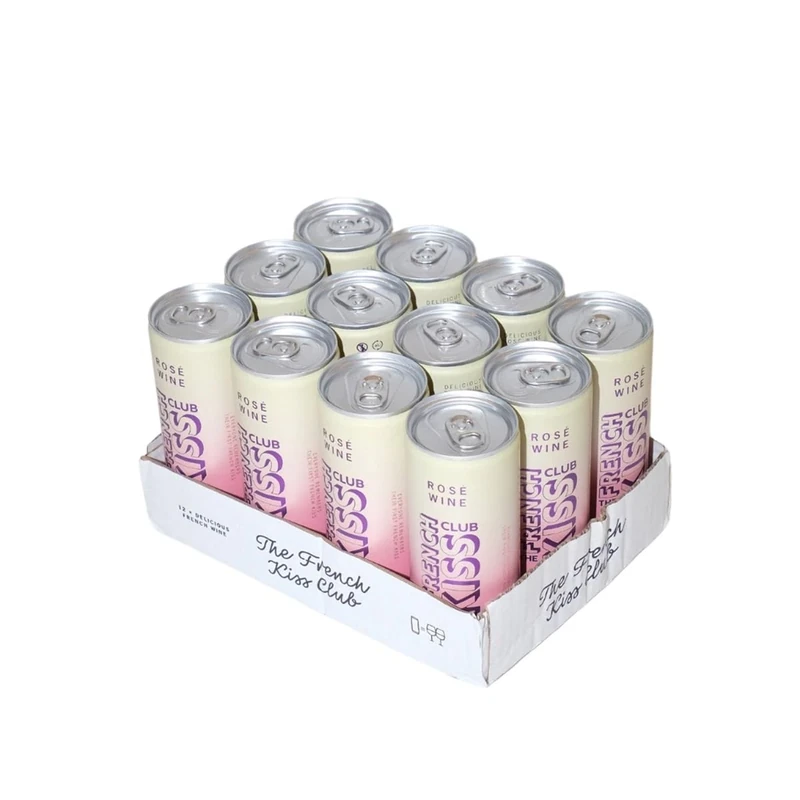 The French Kiss Club - Rosé Wine (12 x 250ml), 13% ABV, Canned Wine, Grenache, Cinsault & Syrah, Fine, Fruity & Floral, Sustainable Packaging, Recyclable