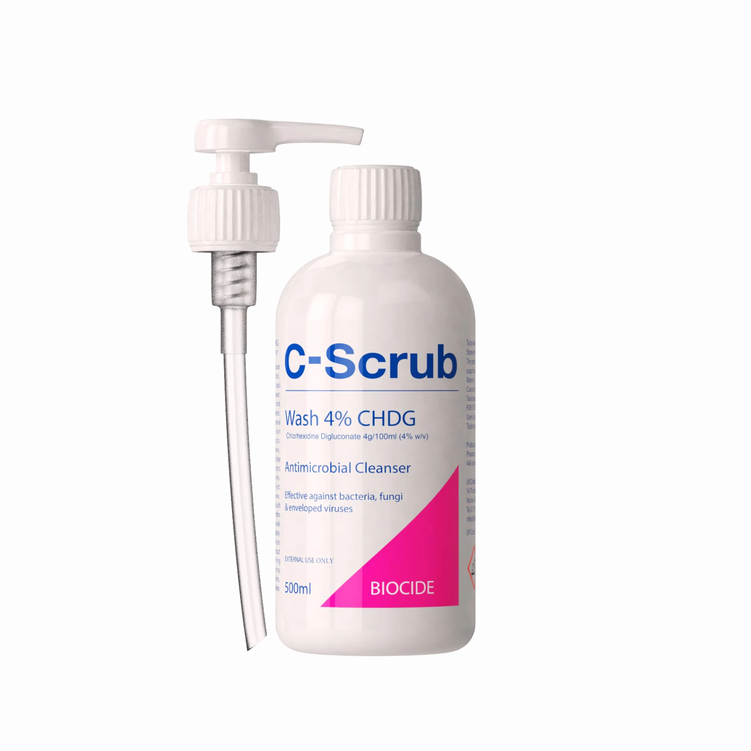 C-Scrub Wash Chlorhexidine 4% w/v | 500ml | Anti-Microbial Hand, Skin Cleanser | Pump Dispenser | Antibacterial Wash