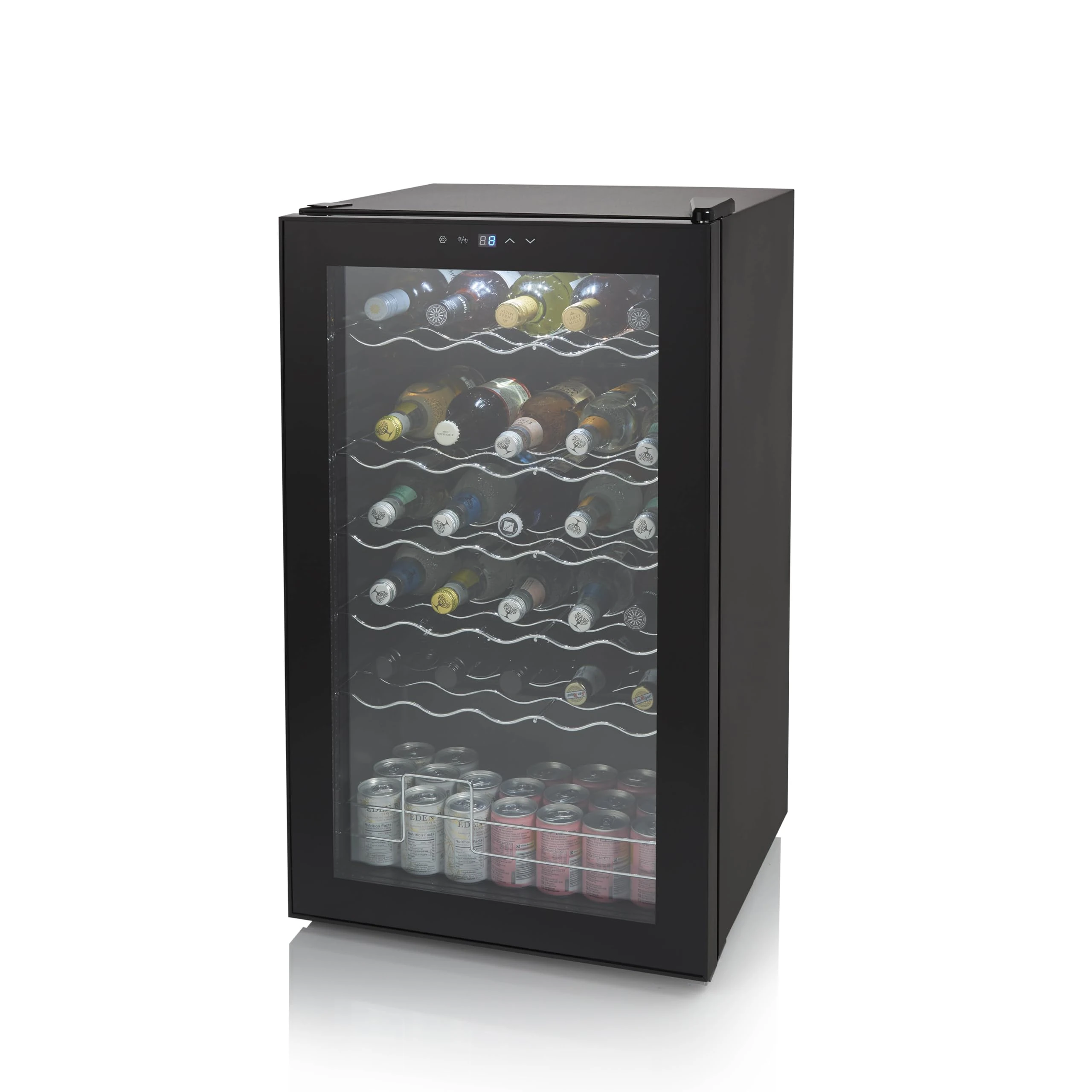 Swan SR12040BN 34 Bottle Glass Fronted Wine Cooler, LED Display, 80L Capacity, Black