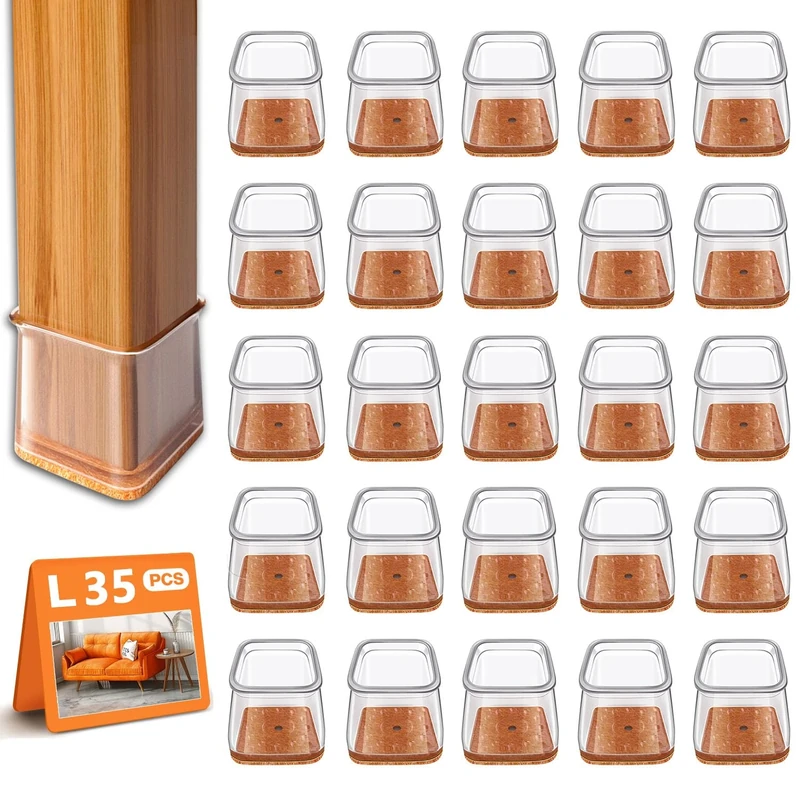 RUSIDO 35 PCS Chair Leg Floor Protectors, Silicone Chair Leg Caps, Square Covers for Hardwood, Protect Wooden Floors from Scratches and Noise Reduction-Large(Fit Length: 27-39mm)