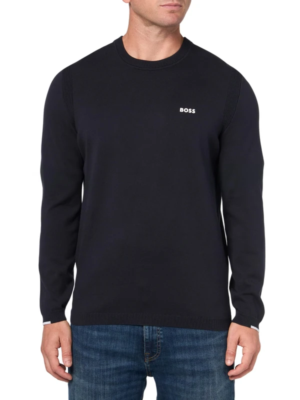 BOSS Men's Tech Flex Cotton Stretch Knit Sweater, Dark Sky, S - Image 1