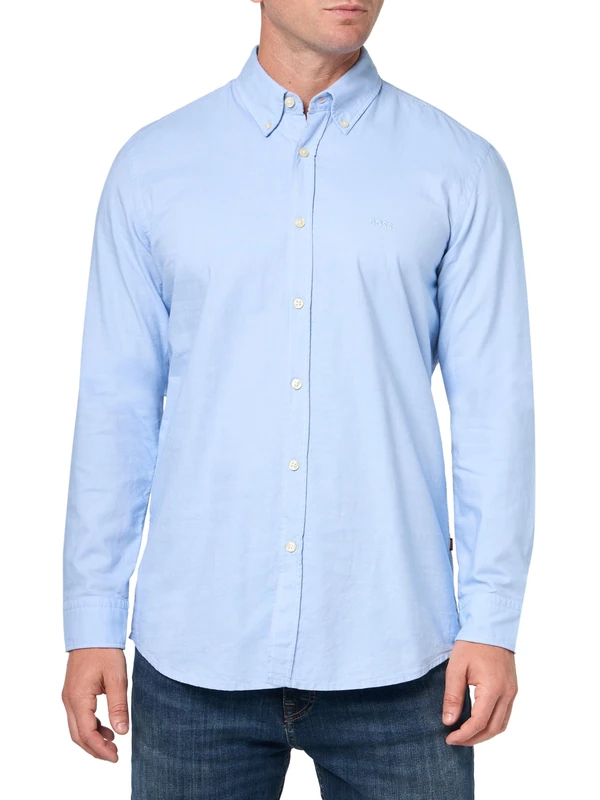 BOSS Mens Rickert Long Sleeve Oxford Shirt, Niagara Mist, S - Image 1