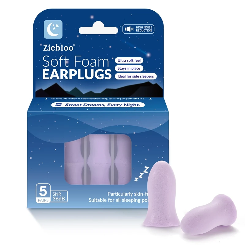 TOP 2024 Ziebioo Super Soft Foam Ear Plugs for Sleep, Ergonomic Design, 36dB SNR Noise Cancelling Hypoallergenic Earplugs for Snoring Blocking, Flying, Studying, Work