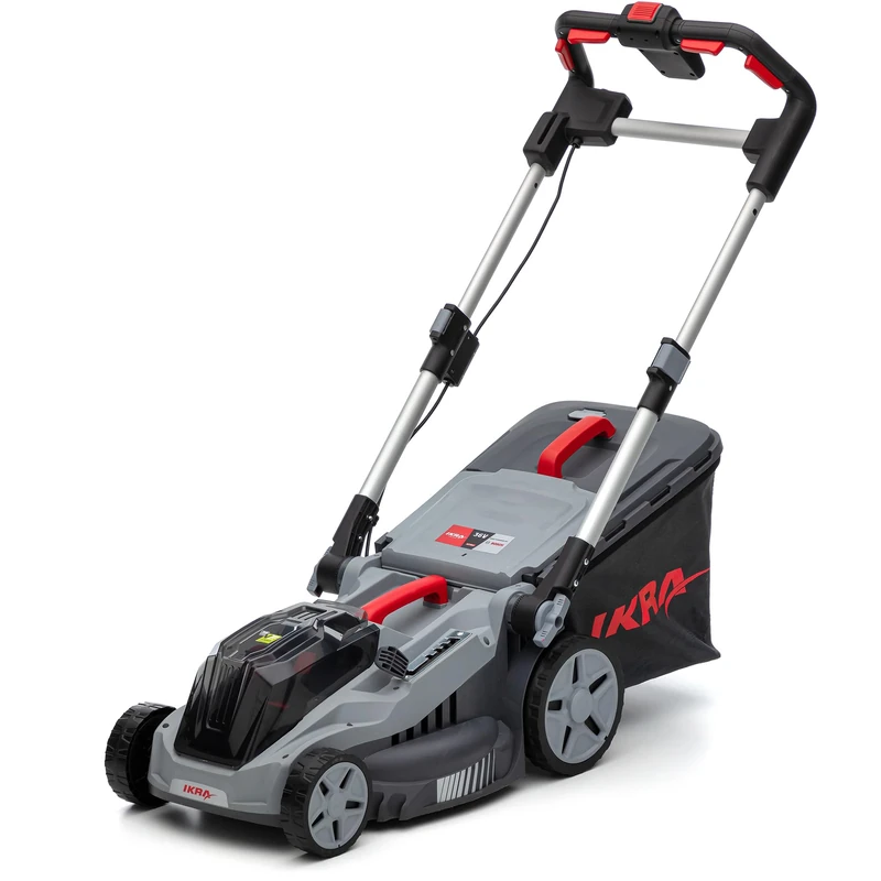 IKRA 36 V 3-in-1 IB-LM 38 mulcher lawnmower, surfaces up to 400 m², cutting width 38 cm, cutting heights 30-75 mm, compatible with Bosch