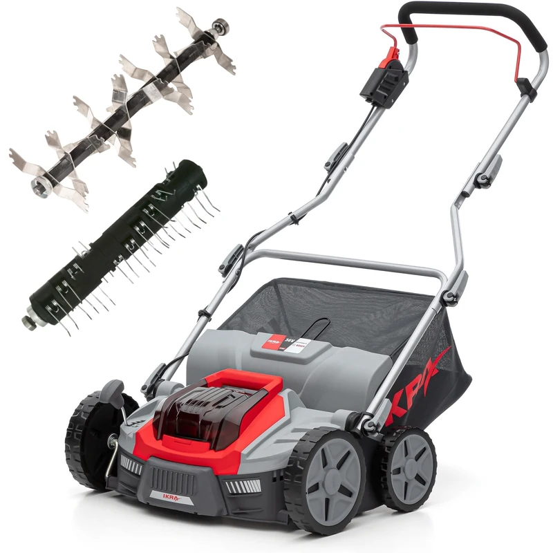 IKRA 36V Scarifier-Aerator 3-in-1 IB-SR 36, 45L Container, Cutting Width 36 cm, Compatible with Bosch